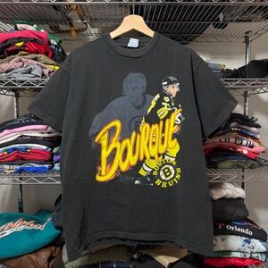 Vintage Salem Sportswear T-Shirt Men's XL Black Ray Bourque Boston Bruins NHL 91